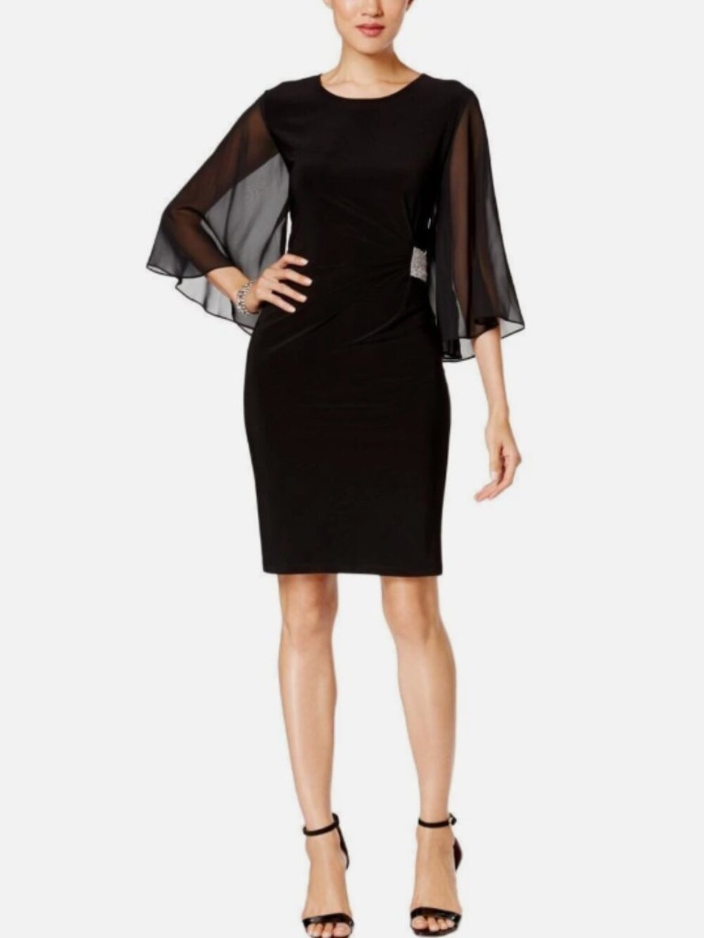 MSK Black Angel Sleeve Cocktail Dress Size 16 Wedding Guest Cruise